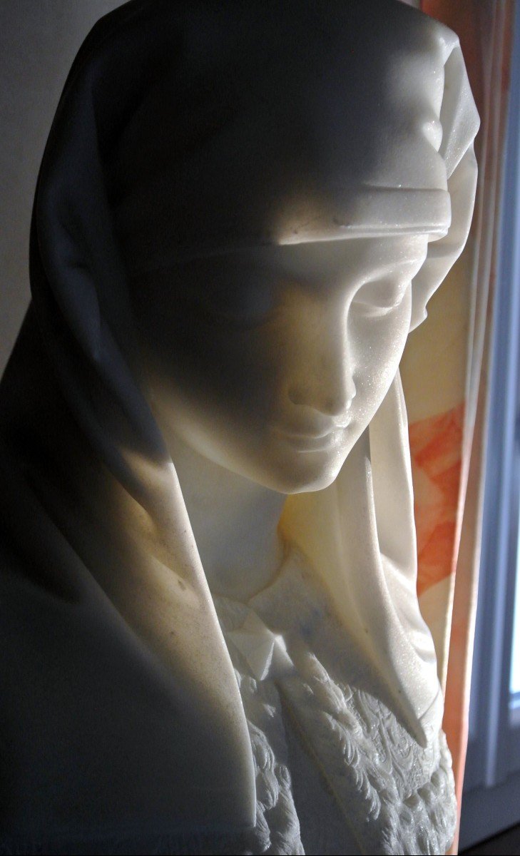 Bust Of The Blessed Virgin Marble E. Fiaschi-photo-8