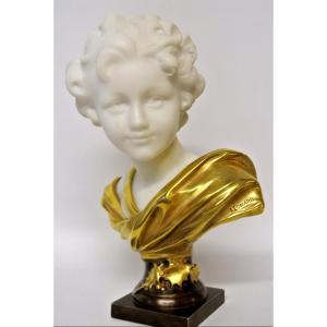 "Cupidon" Marbre et bronze d'après Léonard Agathon (1841/1923)