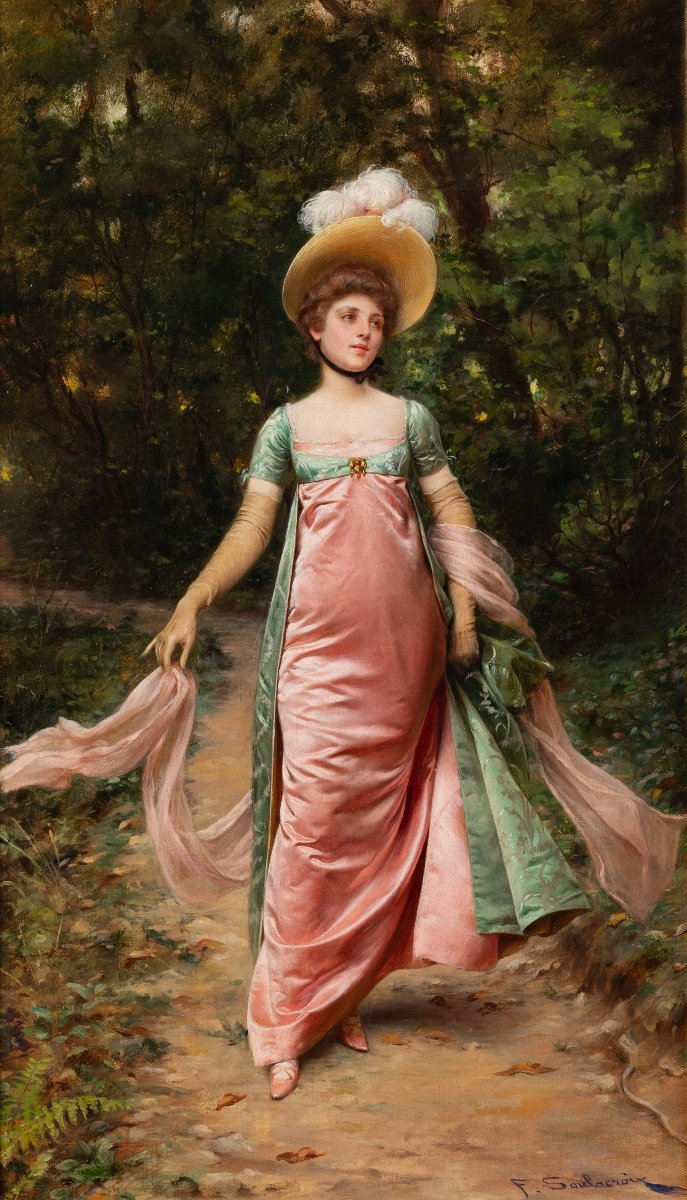 Elegant Woman In A Pink Dress, Frédéric Soulacroix (1858 - 1933)-photo-4