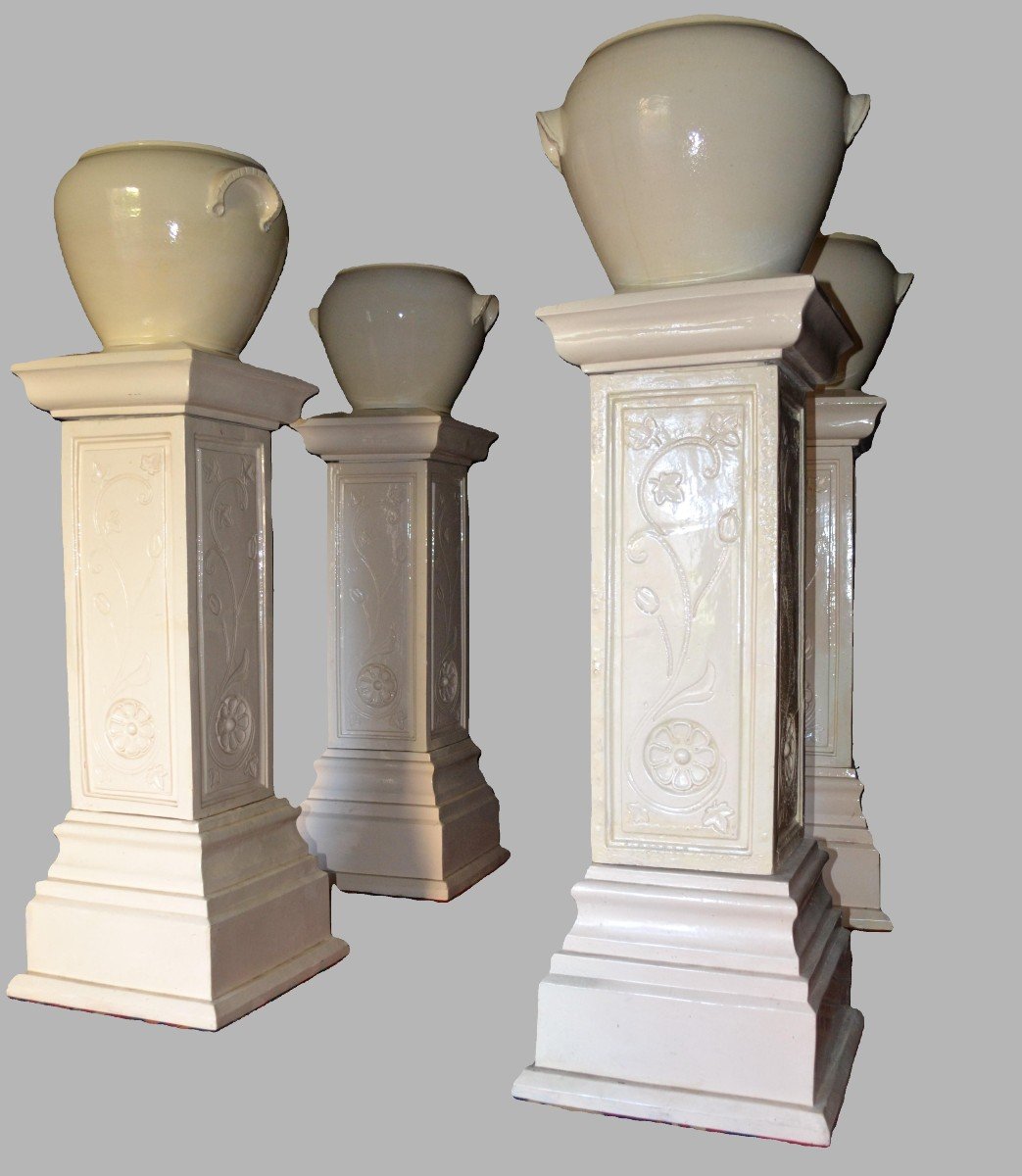 Suite De 4 Importantes Colonnes En Terre Cuite - Période Art Nouveau - Estampillées Oustau -photo-3