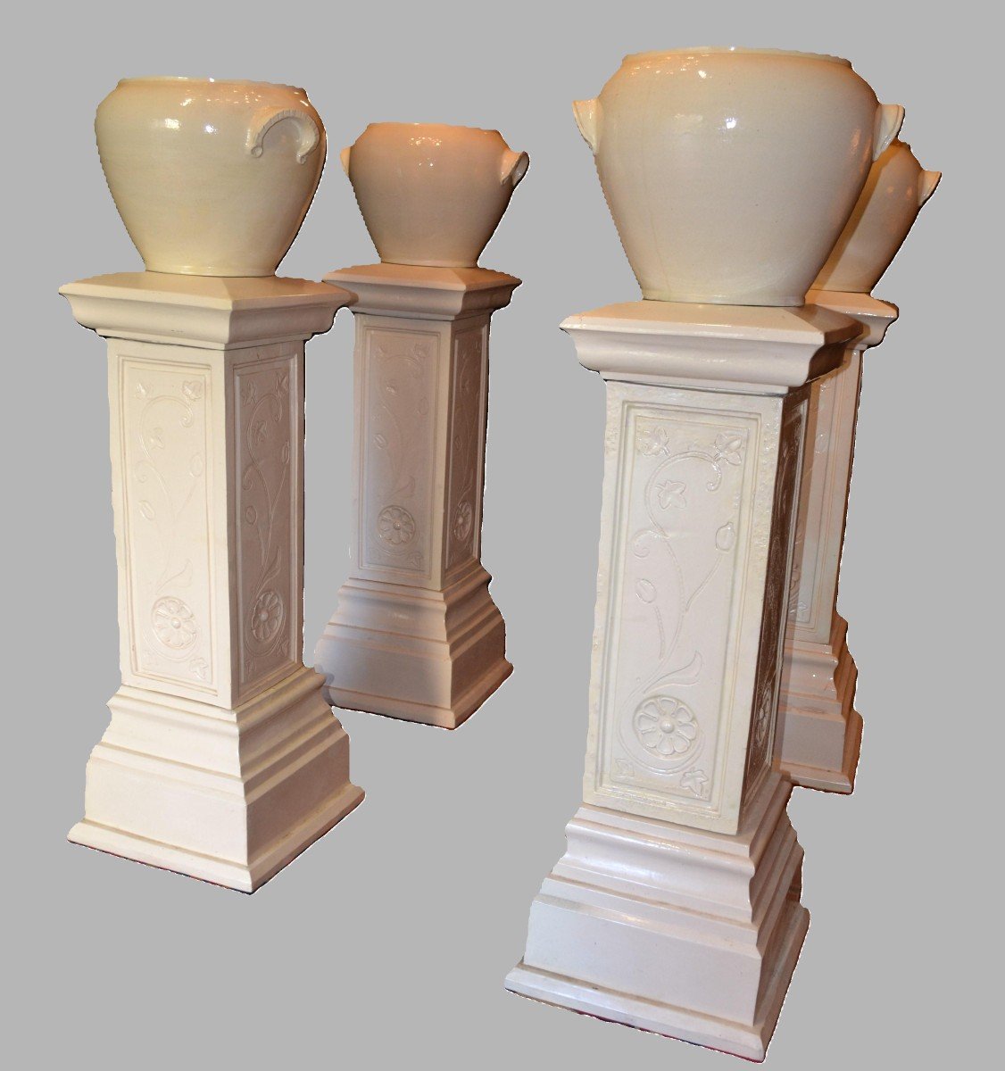 Suite De 4 Importantes Colonnes En Terre Cuite - Période Art Nouveau - Estampillées Oustau 