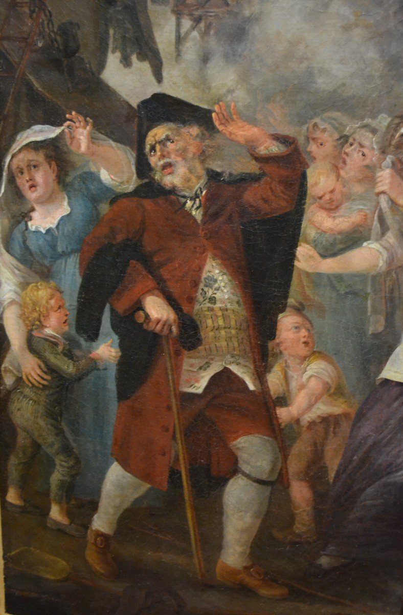 Grande Huile Sur Toile "le Sauvetage" 181 X 114 Cm - Ecole Française, Vers 1800-photo-2