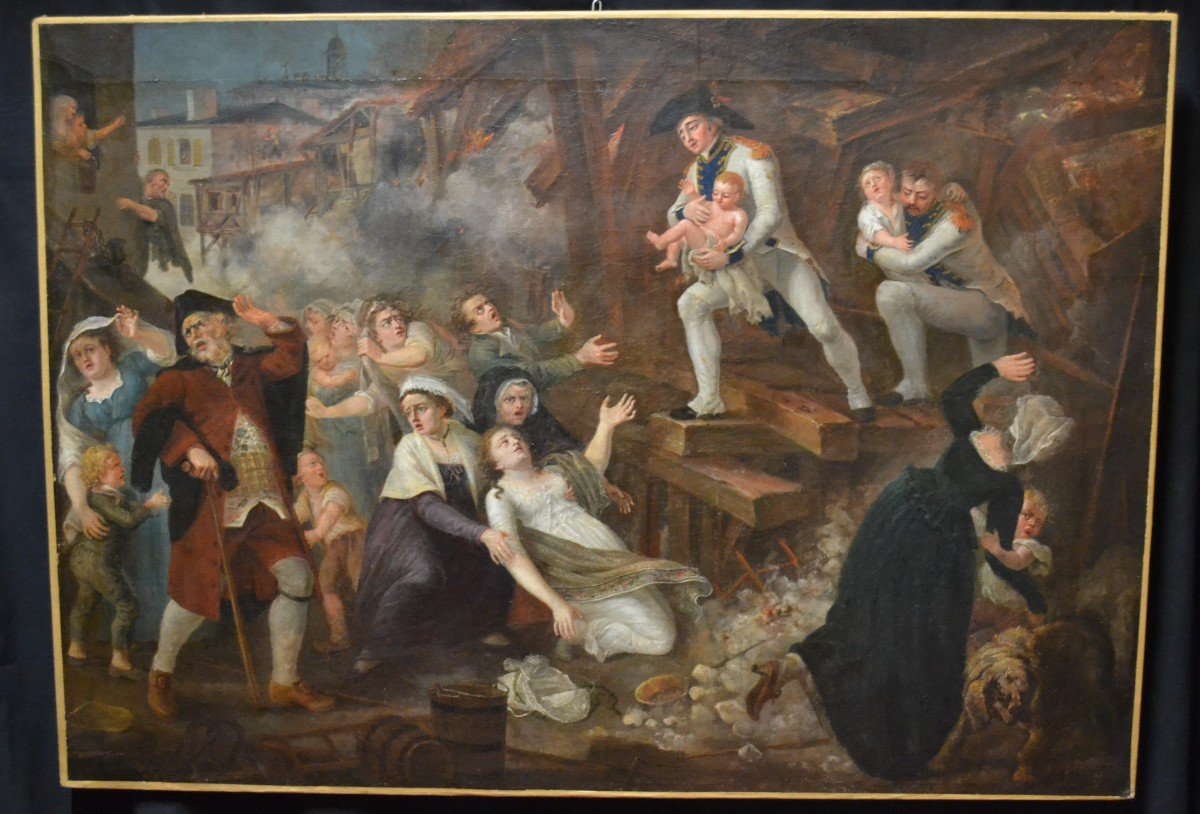 Grande Huile Sur Toile "le Sauvetage" 181 X 114 Cm - Ecole Française, Vers 1800-photo-5