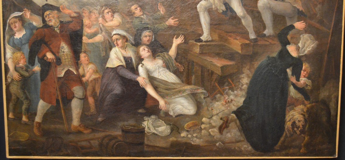 Grande Huile Sur Toile "le Sauvetage" 181 X 114 Cm - Ecole Française, Vers 1800-photo-6