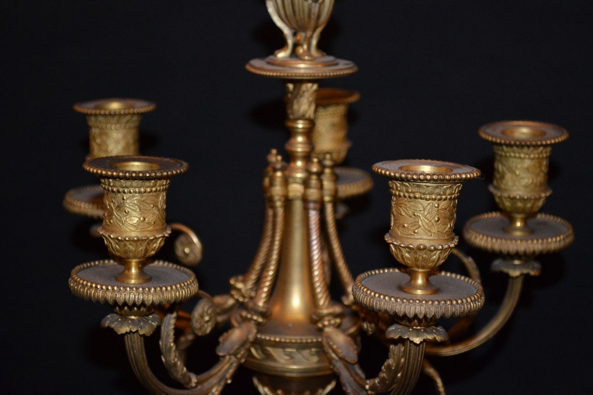 Pair Of Louis XVI Style Gilt Bronze Candelabra - End Of The Eighteenth Century-photo-5