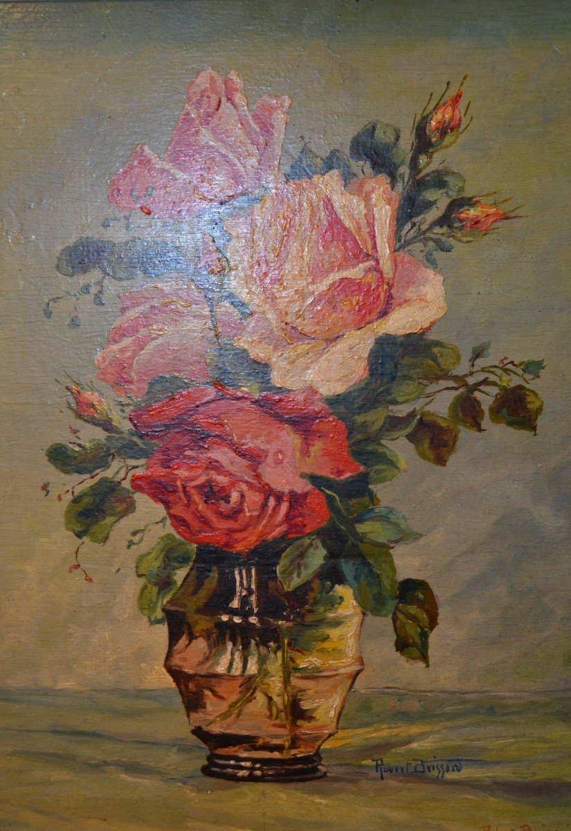 Nature Morte "les Roses" Signée Robert Brissard"-photo-4