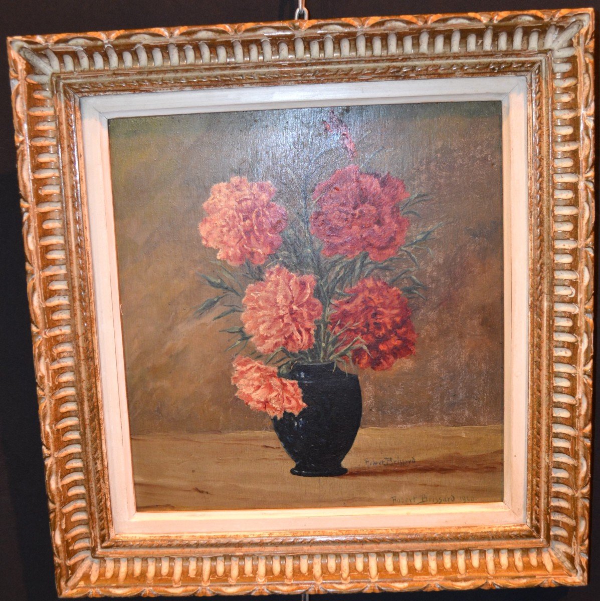 Still Life “carnations” Signed Robert Brissard”-photo-2