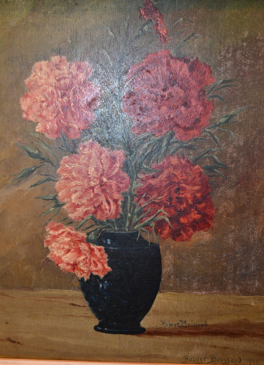 Still Life “carnations” Signed Robert Brissard”-photo-3