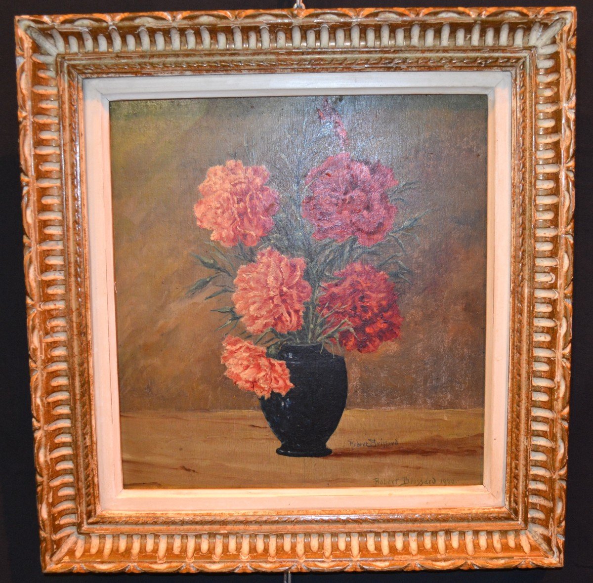 Still Life “carnations” Signed Robert Brissard”