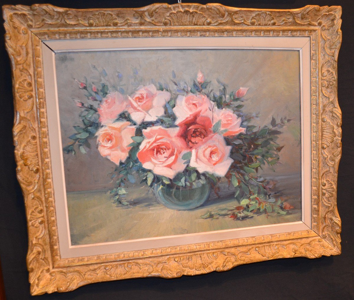 Still Life "the Bouquet Of Roses" Signed "h. Miloche"-photo-4