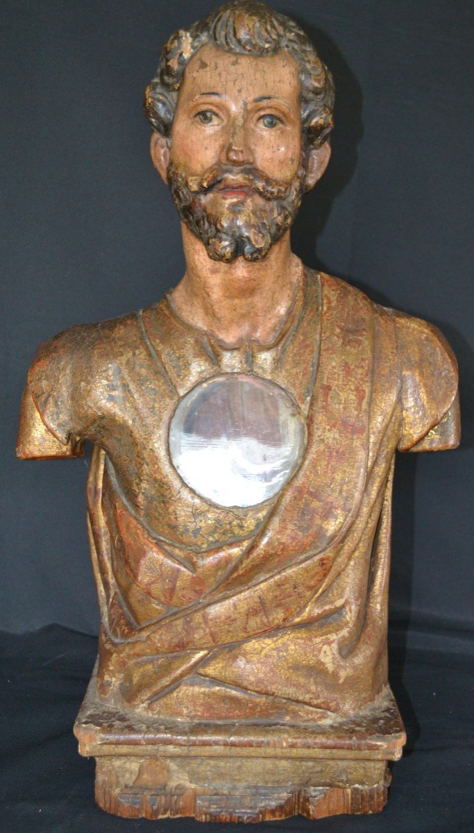 Buste Reliquaire Polychrome XVIIème Siècle