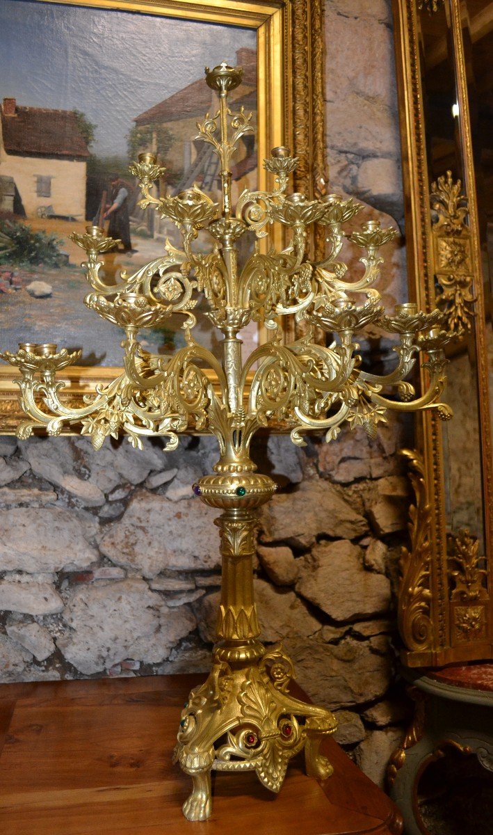 Pair Of Candlesticks In Gilt Bronze - 1m08 High-photo-3