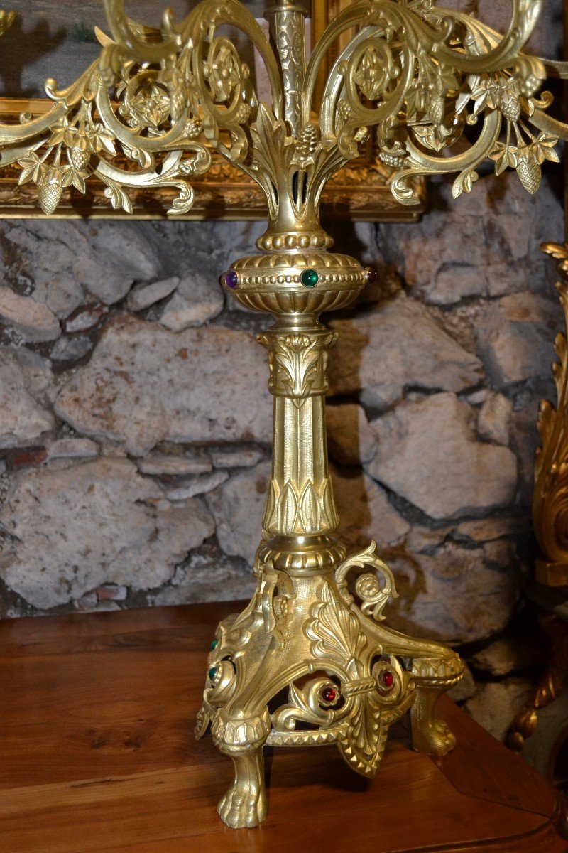 Pair Of Candlesticks In Gilt Bronze - 1m08 High-photo-5