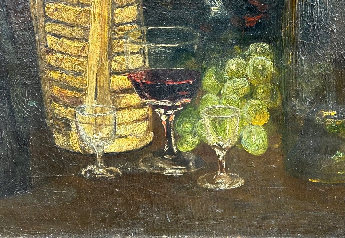Foreign School Late 19th Century "still Life With Wine Glasses"-photo-2
