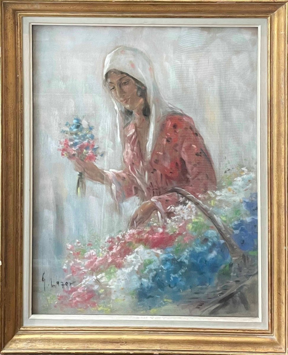 Gheorghe Leizer (1887-1975) ou Ghelman Lazăr (1887-1976) - La Vendeuse De Fleurs -photo-2