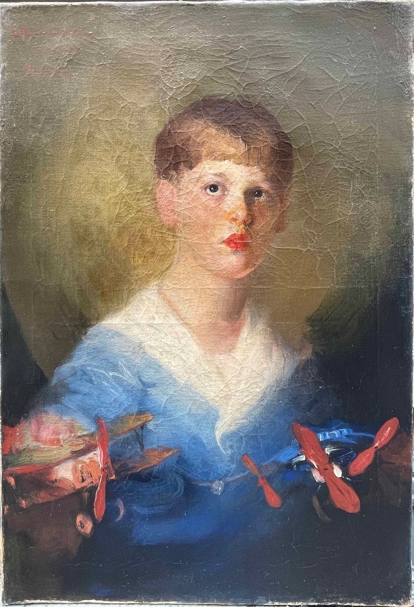 Paul Chmaroff (voronezh, 1874 - Boulogne-billancourt, 1950)-portrait Of A Young Man With Planes 