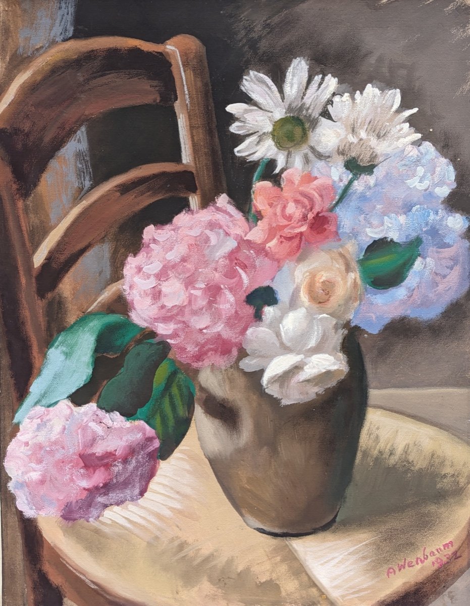 Abraham Weinbaum (1890-1943) Bouquet De Fleurs Sur Une Chaise -photo-2