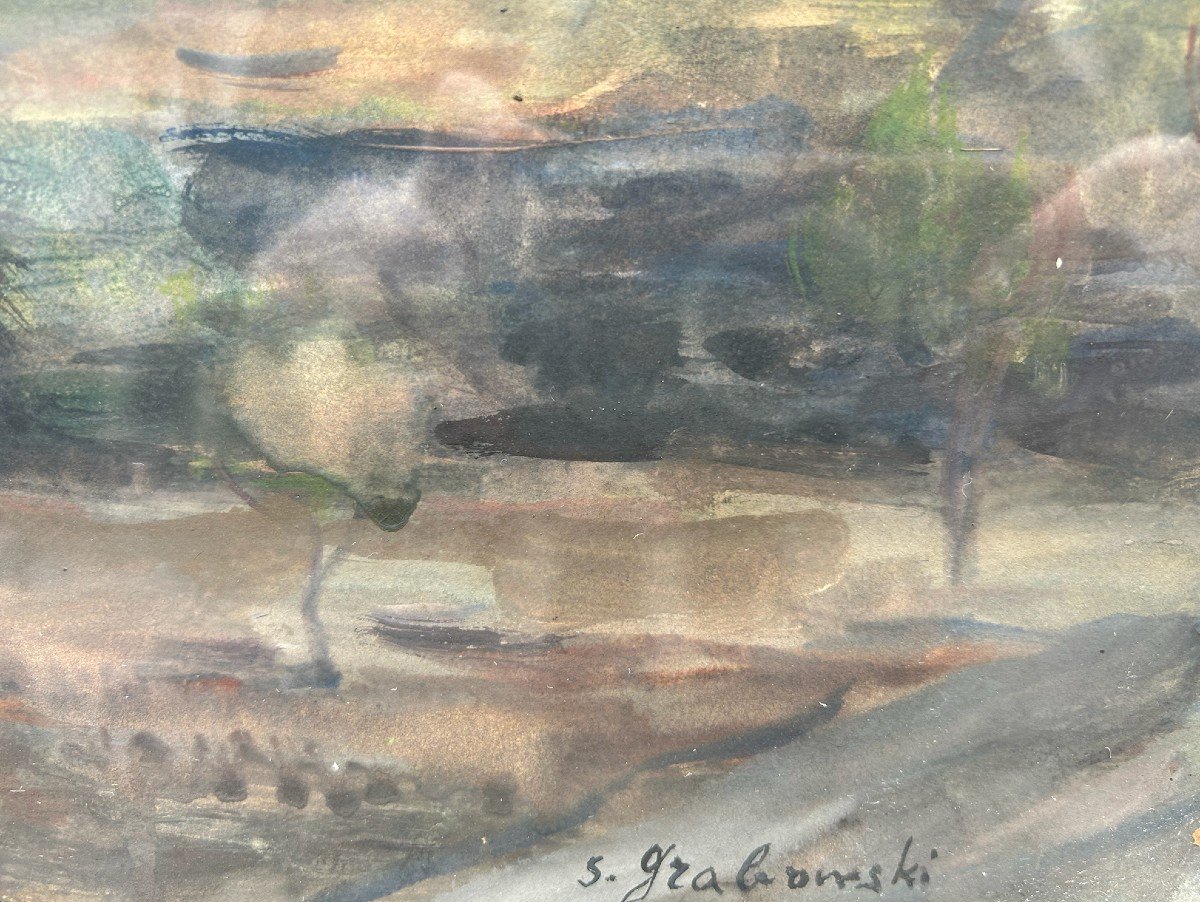 Stanislas Grabowski Paysage Du Midi Aquarelle Et Gouache Sur Papier-photo-2