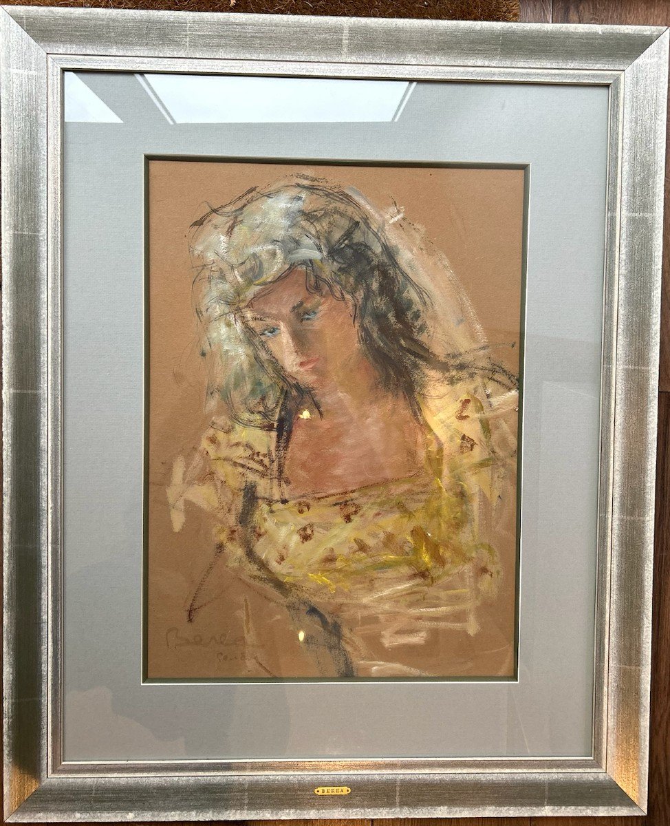 Dimitri Berea Young Woman Oil And Gouache On Cardboard-photo-2