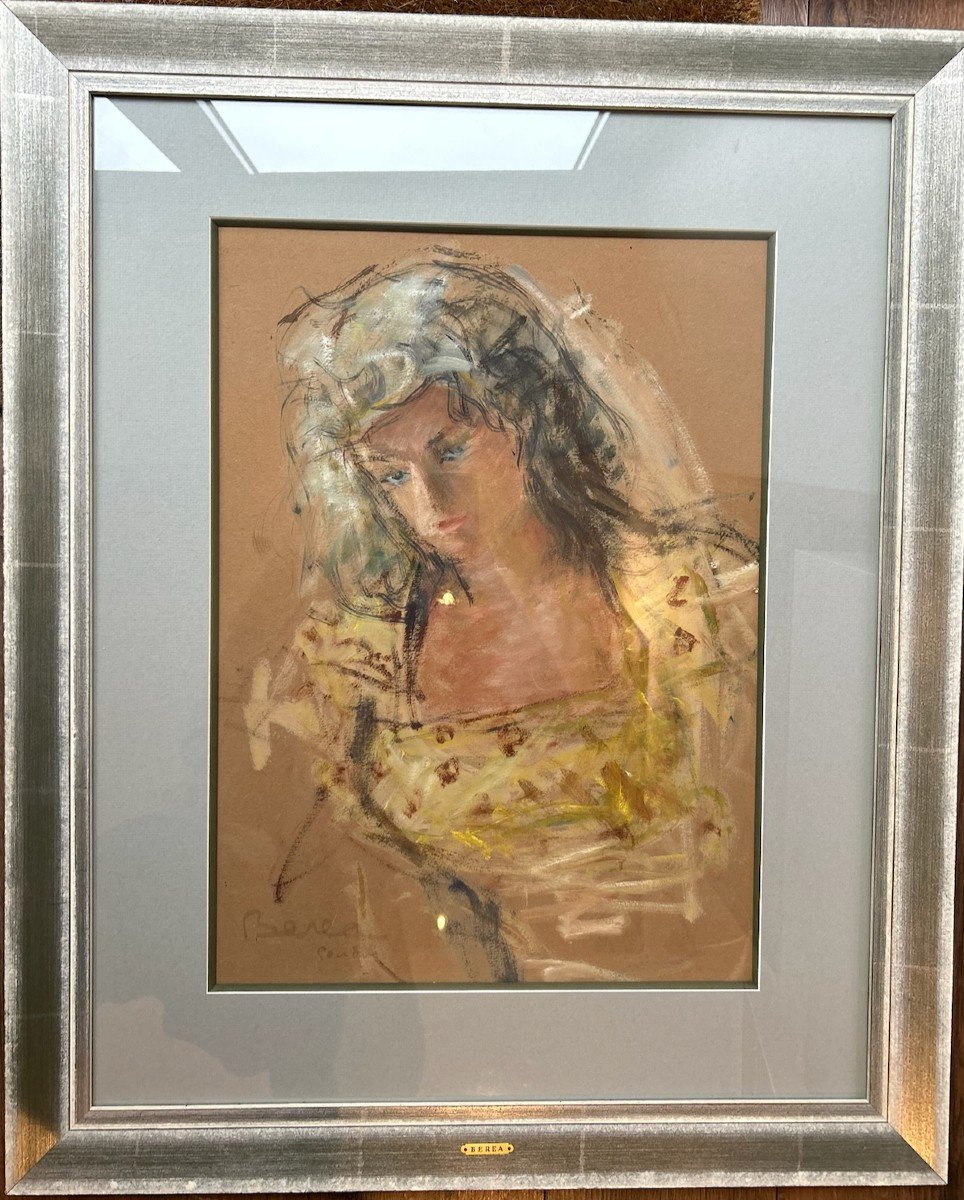 Dimitri Berea Young Woman Oil And Gouache On Cardboard