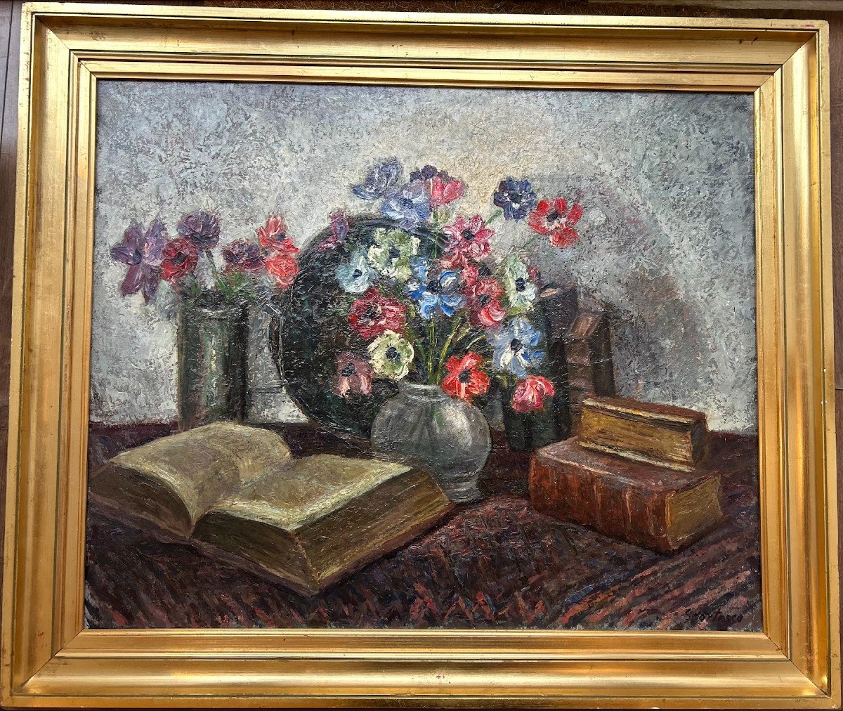 Paul Scortesco Still Life Oil On Canvas 60 X 73 Cm Romanian Painter-photo-3