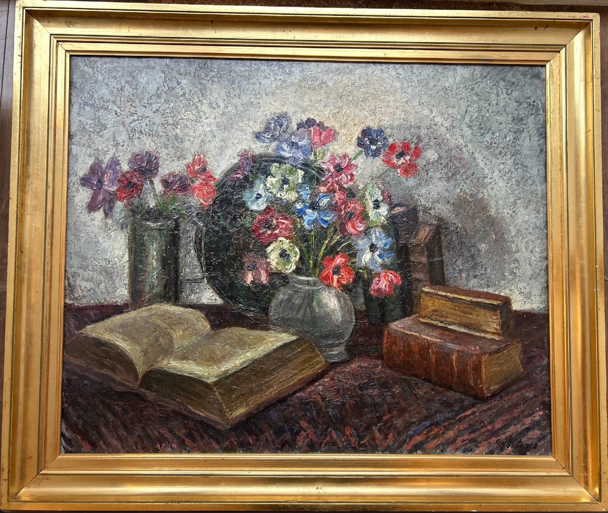 Paul Scortesco Still Life Oil On Canvas 60 X 73 Cm Romanian Painter