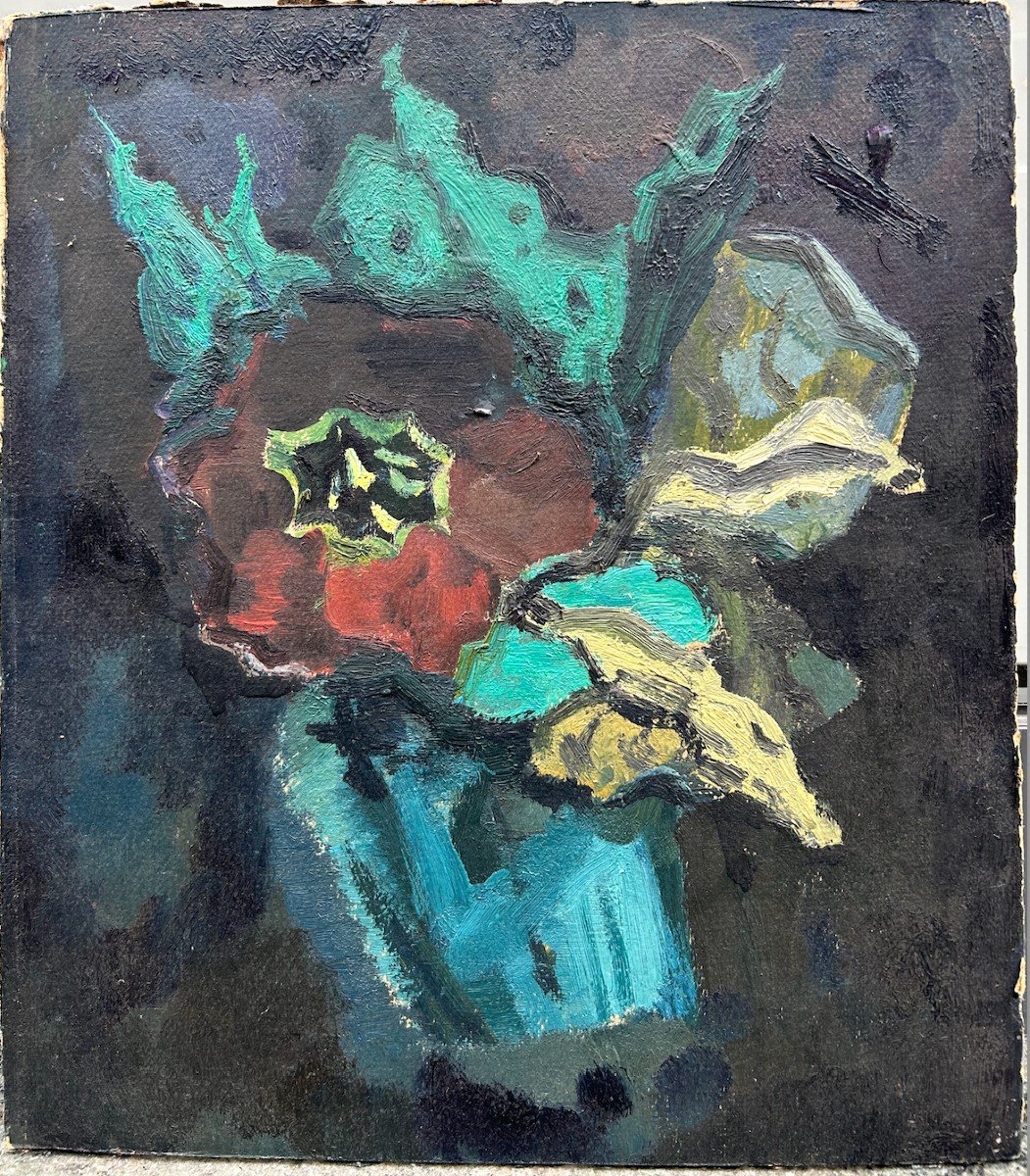 Leopold Levy Bouquet Of Flowers Oil On Cardboard -photo-2