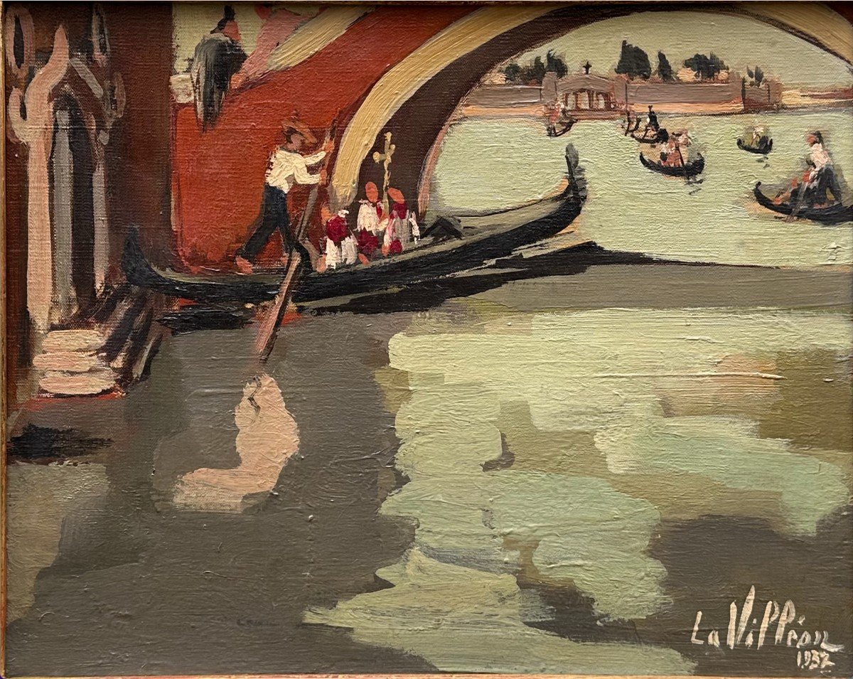 Emmanuel De La Villéon (1858-1944), "gondolas On The Canal In Venice" (1932)