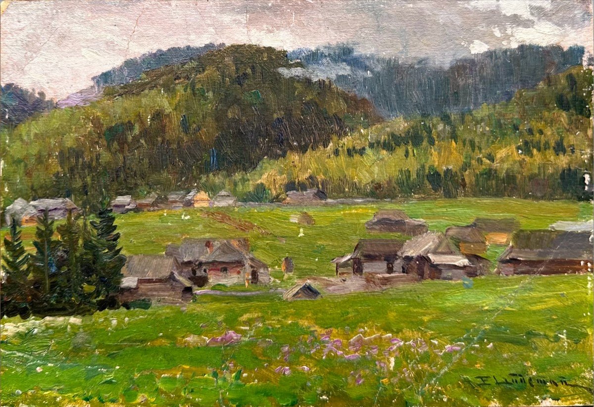 Emil Lindemann (Varsovie 1864 - Ozorków 1945) "Maisons Dans La Vallée"