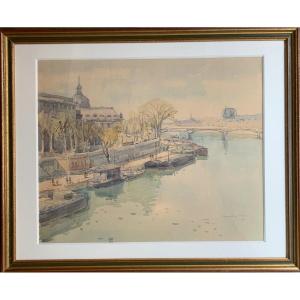 Mikola Krycevski (1898 - 1961) "view Of The Pont Des Arts And The Institut De France" April 1958 Ukrainian