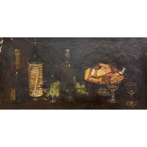 Ecole étrangère fin XIXe "Nature morte aux verres de vin"