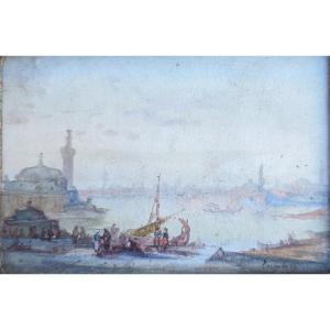 Marius Engalière (1824-1857) View Of An Oriental Port 