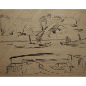 Willy Eisenschitz (1889-1974) Péniches Sur La Seine 