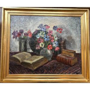 Paul Scortesco Nature Morte Huile Sur Toile 60 X 73 Cm Romanian Painter