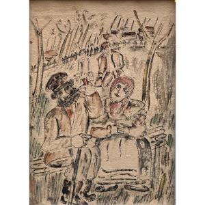 Jecheskiel Dawid Kirszenbaum (1900-1954), "Personnages Dans Un Shtetl" (1926-1927)