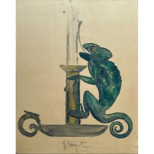 Georges Lucien Guyot (1885-1972), "Chandelier Au Caméléon"