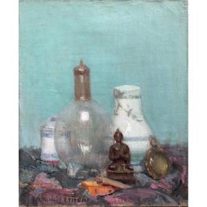 Francis Paul Etienne (1874-1960), Still Life With Buddha And Porcelain Vase, 1953