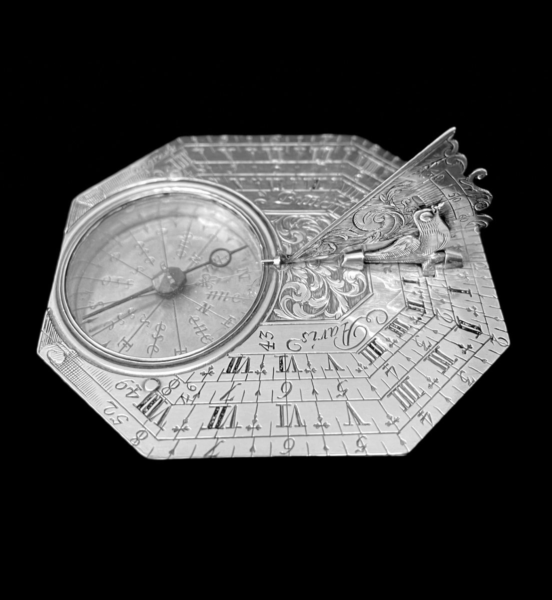 Michael Butterfield, Silver Sundial, Paris, 17th Century.