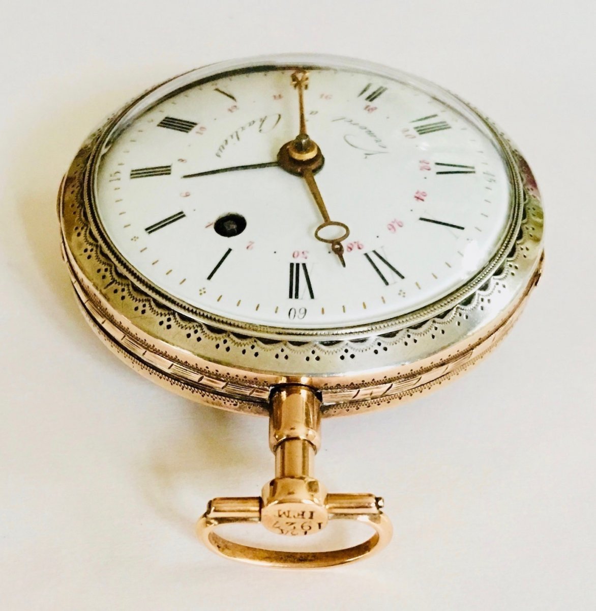 Skeleton Pocket Watch In Silver, Yellow And Rose Gold Signed Vermorel à Charlieus, Circa 1800-photo-2