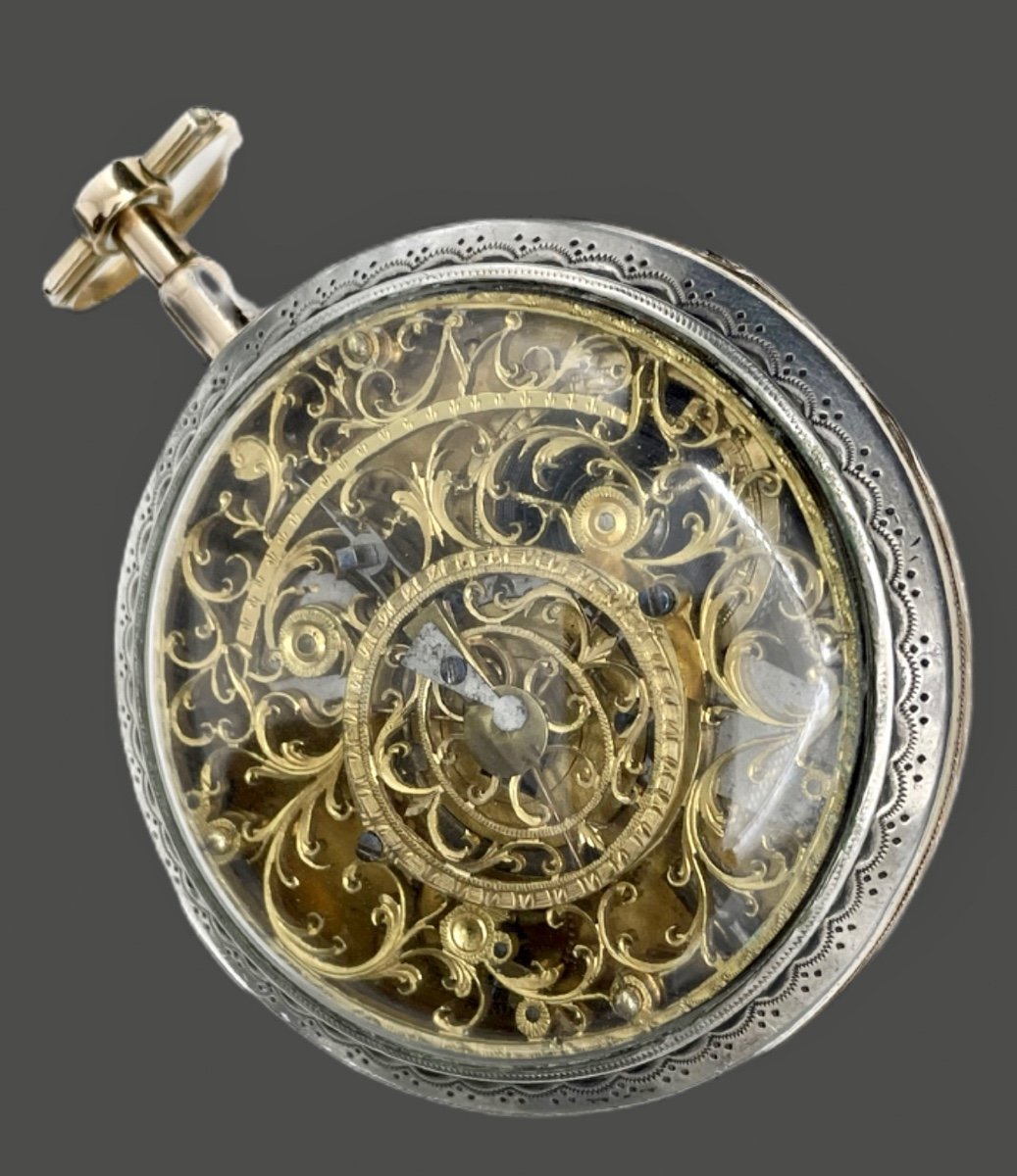 Skeleton Pocket Watch In Silver Yellow And Rose Gold Signed Vermorel a Charlieus Circa 1800