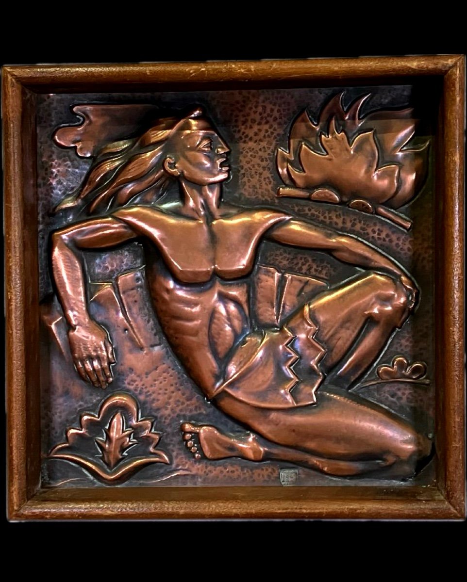 Panneau En Cuivre Art Déco De Maredsous, 1925