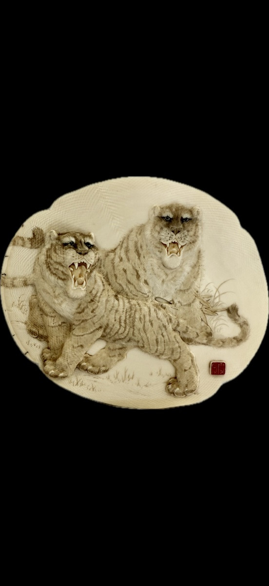 Ivory Okimono Of Tigers, Japan, Late Meiji Period (1868-1912)-photo-3