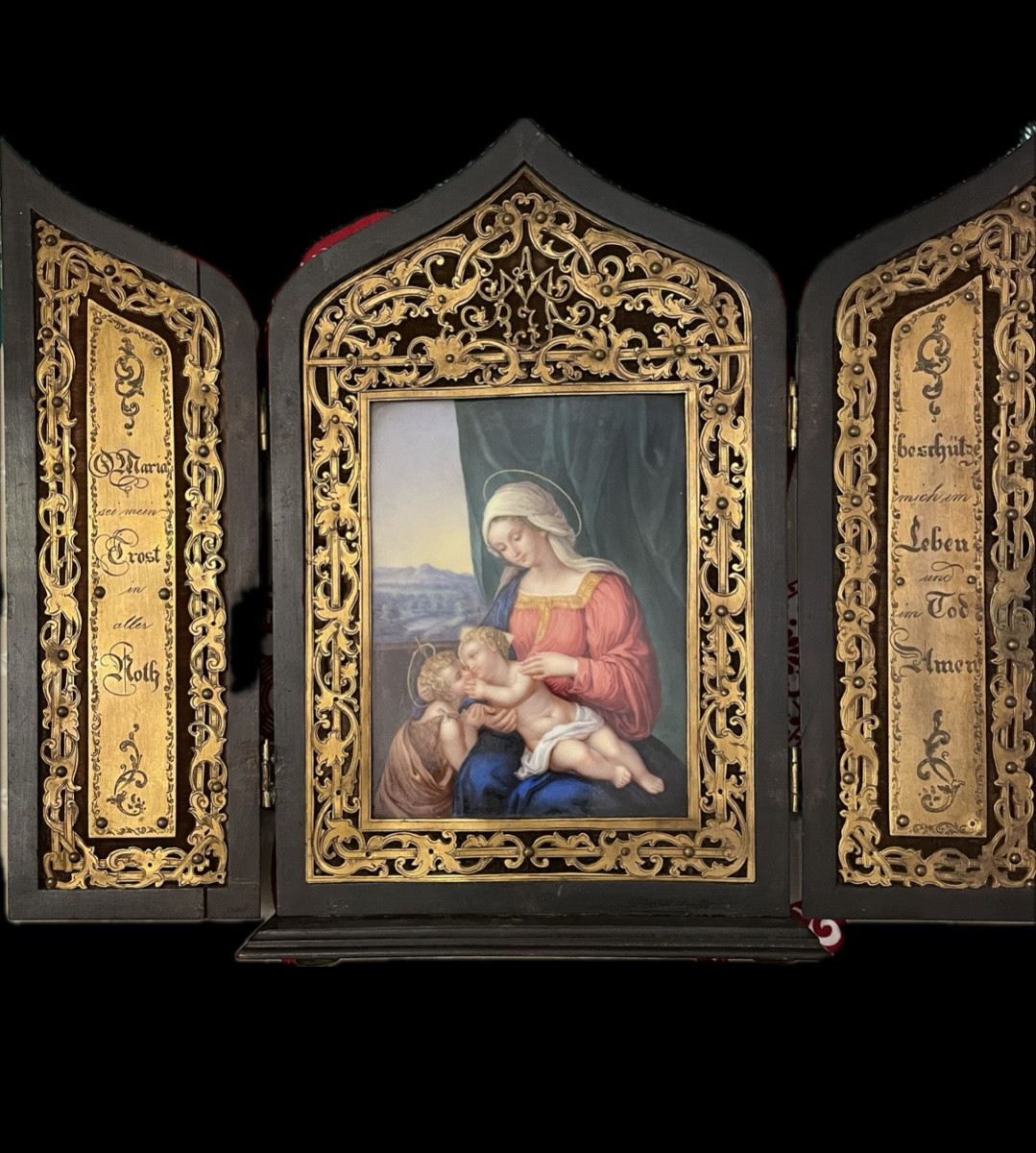 Triptyque De Prière à La Vierge Marie, Allemagne, 19 ème Siècle-photo-3