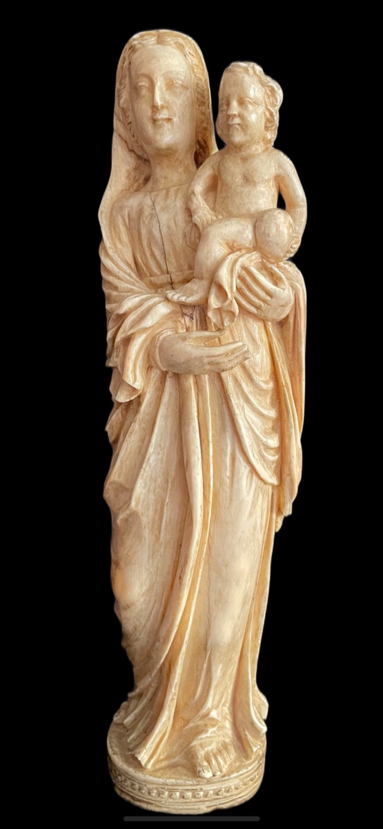 Vierge à l'Enfant En Ivoire Indo Portugais XVII Siècle-photo-6