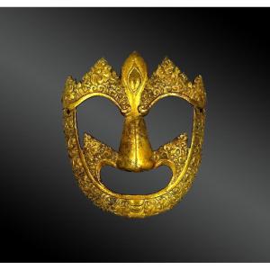 Kalachakra Dance Mask In Repoussé Golden Copper, Tibet, 18th Century