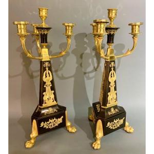 Paire De Candelabres Obélisques, Paris Vers 1805