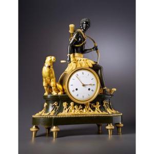 “the African Huntress” Clock, Deverberie In Fecit
