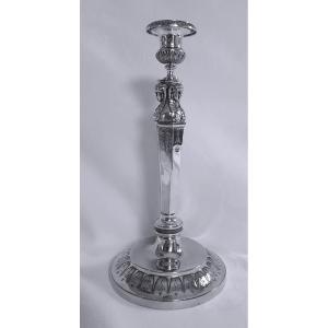 Large Solid Silver Candlestick, First Empire By Goldsmith Lefranc In Paris