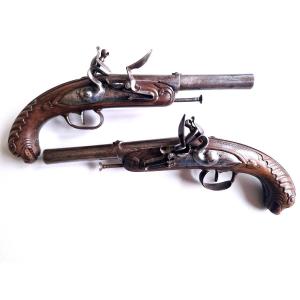 Pair Of Naval Officer Pistols, Tulle, 18th Century