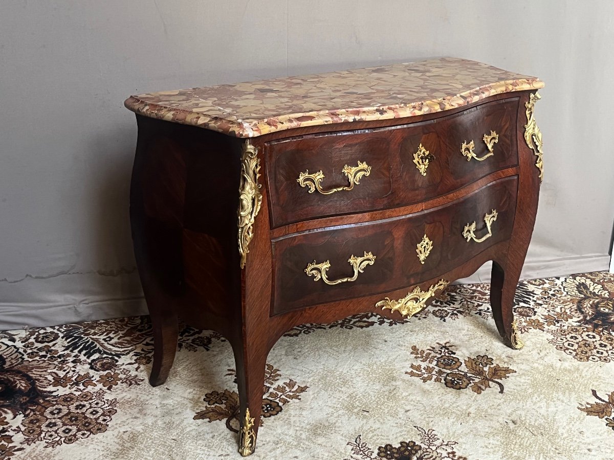 Commode galbée en marqueterie d’époque napoléon III -photo-2